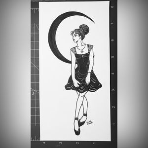 Original art: Moon Dancer ink illustration manga anime tumblr ballet crescent